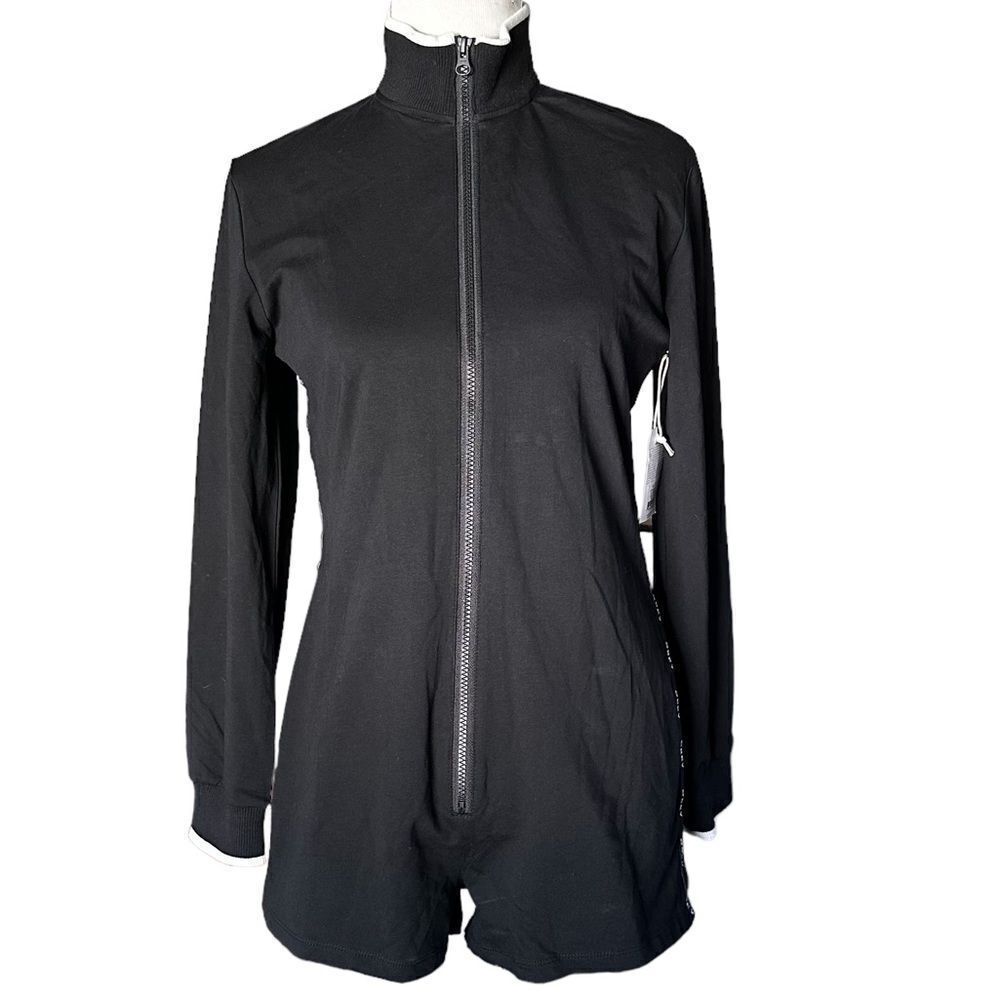 Obey Black Long Sleeved Shorts Front Full Zip Romper Jumpsuit